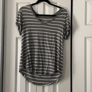 Grey and White Striped V Neck Tee American Eagle